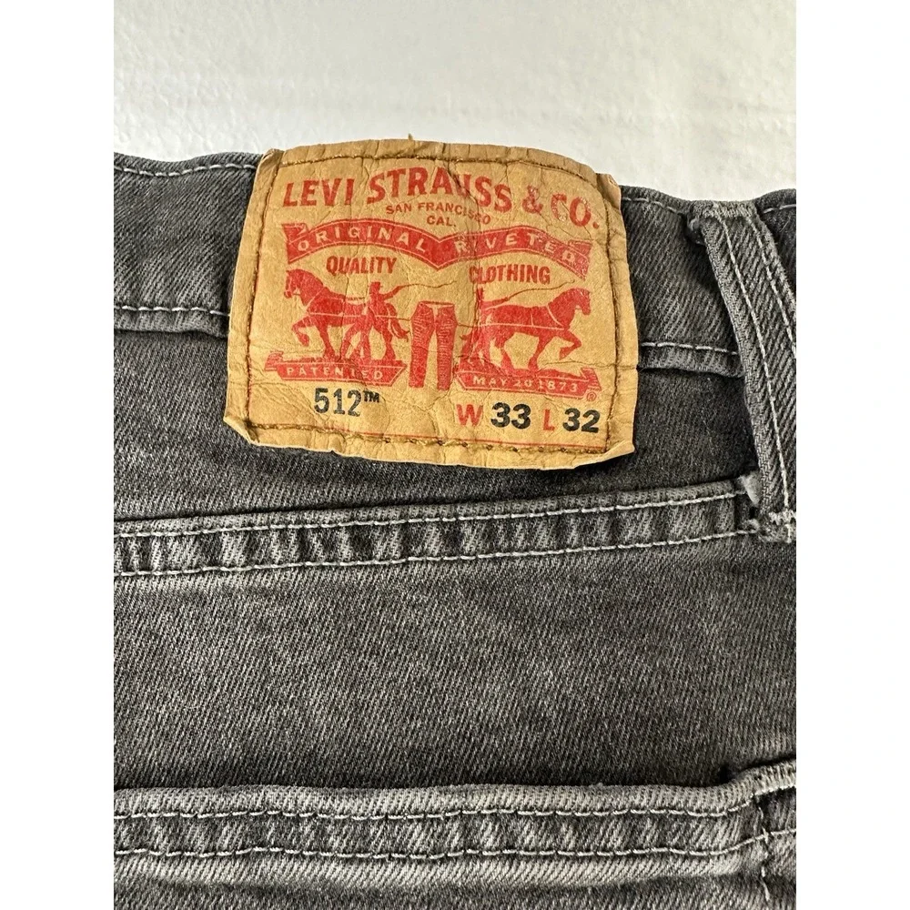 Levis 512 Jeans Mens 33x32‎ Gray Charcoal Slim Tapered Faded Black Stretch Flex